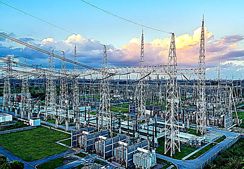Substation yard with earthing infrastructure and high-voltage equipment